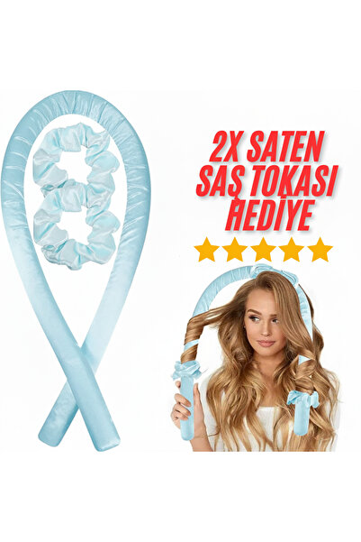 Satenella Heatless Hair Styling Set Blue Satin Hair Sausage Hair Curler Set H...