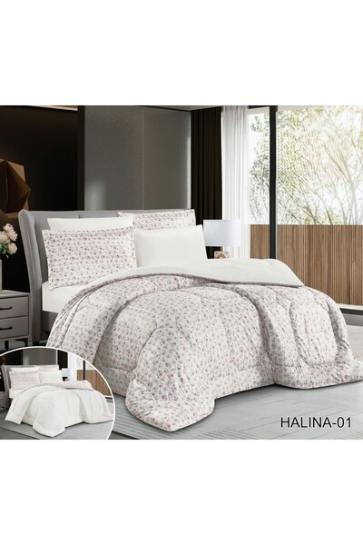 Roshen 6-piece double-sided winter bedspread set, one plain velvet side and one patterned fur side, luxury for you and elegance for your room decor, size 220*240