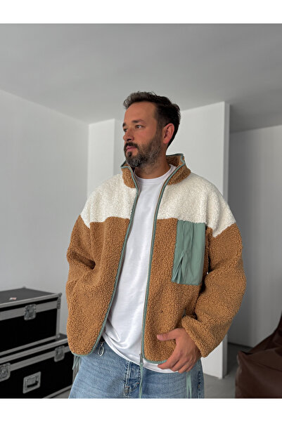 BYBASICMAN Açık Kahve Yan Cepli Fermuarlı Peluş Sweatshirt YP-5006