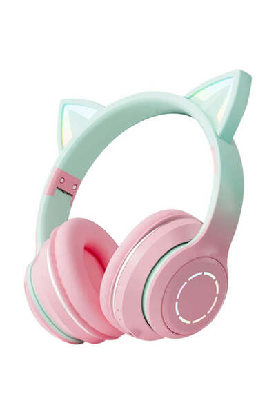 VALA Căști wireless pentru copii cu urechi de pisică, pliabile, lumini LED RGB, BT35 PREMIUM, Bluetooth,