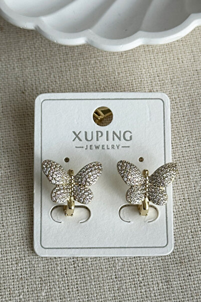 Modacaprea Xuping 14K Taşlı Kelebek Klipsli Kadın Küpe Kararmaz Kadın Takı Xuping Küpe