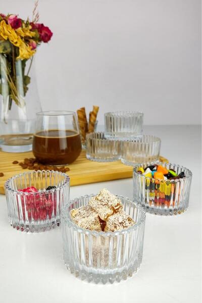 LOKMAN ZÜCCACİYE Sultana 6-Piece Glass Bowl Turkish Delight Bowl Sugar Bowl and Jam Bowl 7 Cm C1-1-276