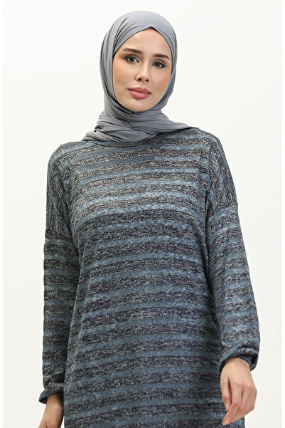 sefamerve Yarasa Kol Çizgili Tunik 1658-01 İndigo