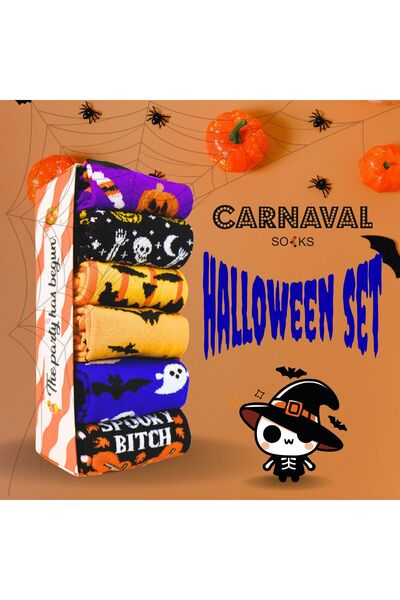 CARNAVAL SOCKS Set de 6 șosete unisex cu modele de Halloween în cutie