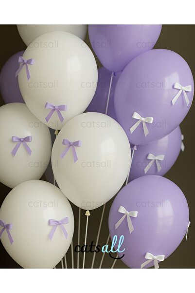 Çemrek Süs Parti حزمة بالونات على شكل فيونكة باللون الأبيض الليلكي مكونة من 1...