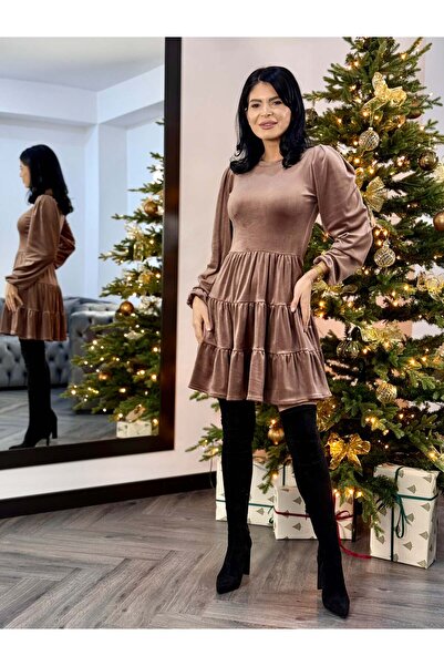 RAMONA BADESCU EXCLUSIVE Women's velvet dress – elegant short dress with ruffles and long sleeves