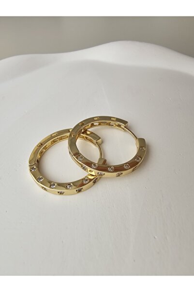 Zivazer Store kadın çelik kararmaz xuping taşlı 14k gold renginde halka küpe