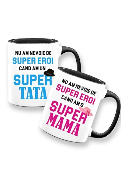 OEM Set 2 căni personalizate cu mesajul „Super tată, super mamă”, Betaprint, ...
