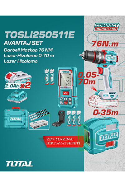 Genel Markalar 3'lü Akülü Matkap Lazer 0-70m Lazer Hizalama Set 2.0 Ah Çift A...
