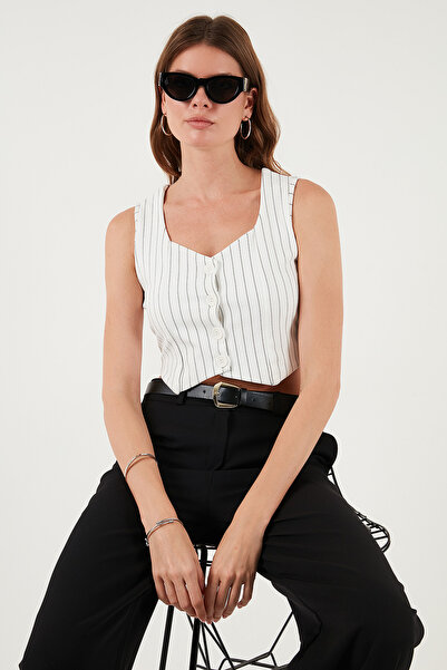 Lela Слим фит жилетка с деколте в сърцевина, копчета и дебели ремъци WAISTCOAT 5865497