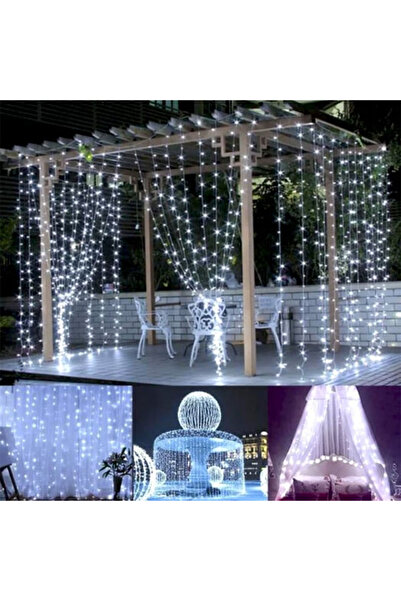 ChristmasWorld Fringe Installation, Curtain Type 9x1M, COLD WHITE 384LED, 8 Light Modes