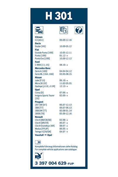 Bosch Wiper blade Abarth Punto Alfa Romeo Mito