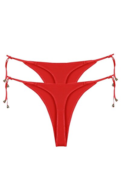 Akbeniz Γυναικείο κόκκινο σλιπ με δεσίματα στο πλάι, 2 τεμάχια