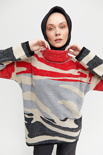 Setrms Desenli Çok Renkli Boğazlı Triko Tunik