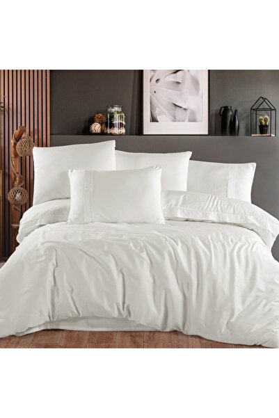 Hobby home collection Kristal Krem - Çift Kişilik 300 TC Tencel Düz Saten Nev...