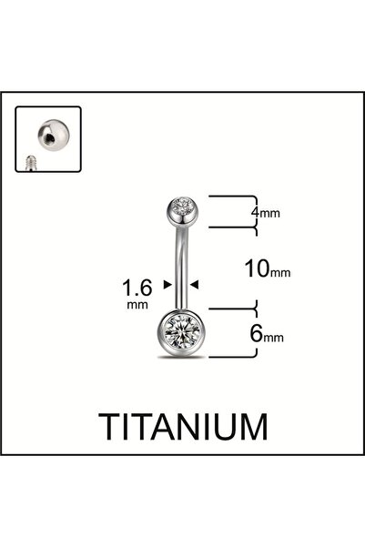 Rupen Kraft Yüksek Kalite G23 Titanium Çift Taşlı Titanyum Göbek Piercingi