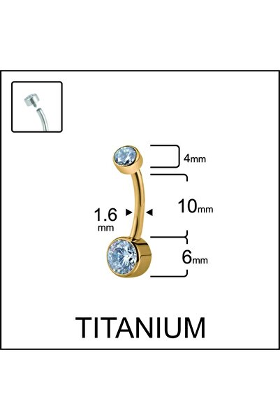 Rupen Kraft Yüksek Kalite G23 Titanium Çift Zirkon Taşlı Titanyum Göbek Pierc...