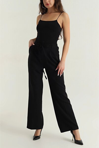 Nehire Women's Lace-Up Pleated Pocketed Lycra Palazzo Pants 5711085