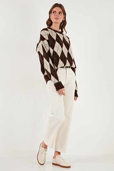 Lela Πουλόβερ με μαλακή υφή με λατομένο σχέδιο με λαιμόκοψη Oversize Fit 4616223