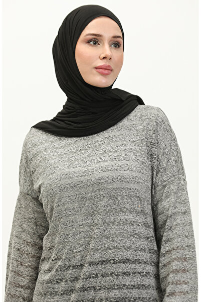 sefamerve Bat Sleeve Striped Tunic 1658-03 Gray