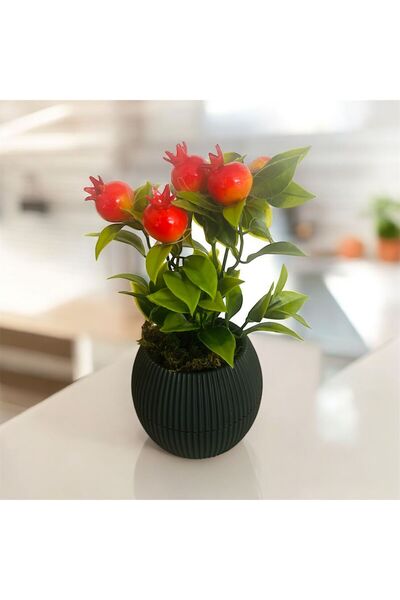 Trend KenT شجرة زهور اصطناعية صغيرة مع أوراق طحالب حجرية في وعاء أنثراسيت صغير