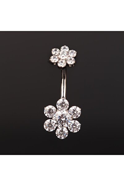 Rupen Kraft Yüksek Kalite G23 Titanium Zirkon Taşlı Çiçek Titanyum Göbek Piercingi