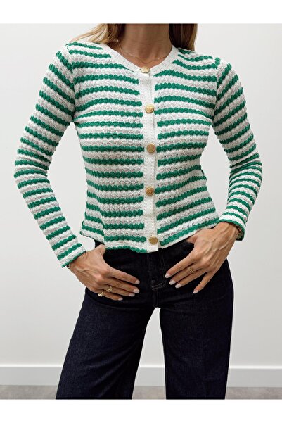Maldia Shop Women's Gold Button Knitwear Green Cardigan