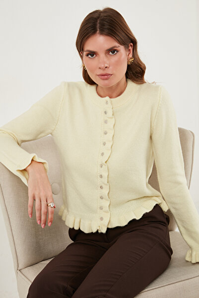 Lela Premium Pile Detaylı Regular Fit Yuvarlak Yaka Triko Hırka HIRKA 680HI00038