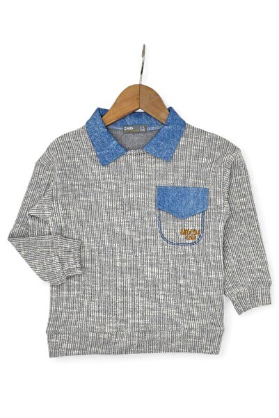 voyyo kids baby Erkek Çocuk Gömlek Yakalı, Cep Detaylı Sweatshirt ve Pantalonlu Şık 2'li Takım 4-11 Yaş