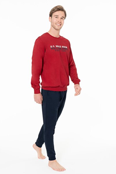 U.S. Polo Assn. Men's Crew Neck Long Sleeve Pajama Set S26928 Banded Legs Comfortable Fabric with Pockets