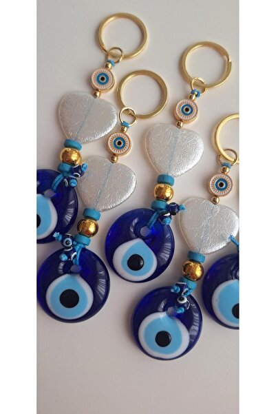Svc Aksesuar سلسلة مفاتيح هدية بتفاصيل على شكل قلب وخرز العين الزرقاء 12 سم