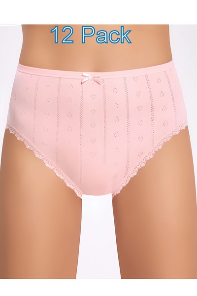 İlke 12 قطعة، سراويل داخلية نسائية، مقاس كبير، جاكار، دانتيل، نمط قلب، قطن ممشط 100%، وردي