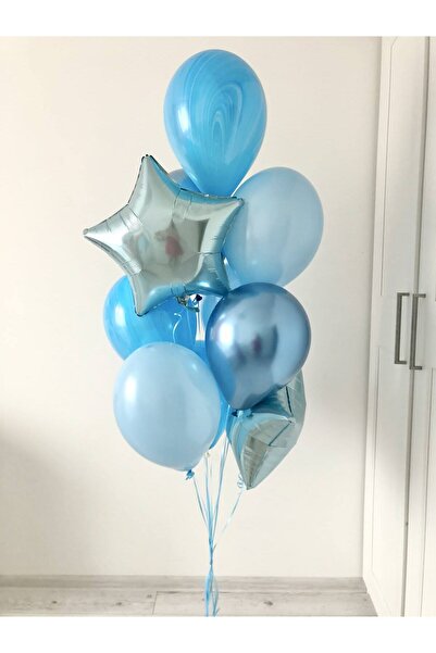 Çemrek Süs Parti Blue Balloon Bundle Set with Star Foil Balloons, 10 Pieces