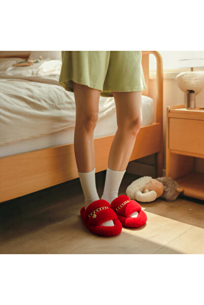 OEM Fluffy and warm slippers for women, with decorative metal applique, WP-8226