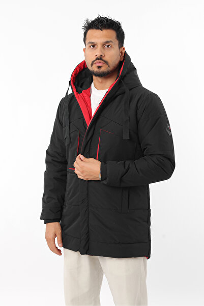 Rodrigo Men's Long Windproof Warm Fiber Filled Hooded Thick Winter Black Coat