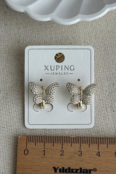 Modacaprea Xuping 14K Taşlı Kelebek Klipsli Kadın Küpe Kararmaz Kadın Takı Xuping Küpe