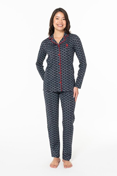 U.S. Polo Assn. قميص نسائي طويل الأكمام من القطن 100% بأزرار موسمية ملابس منز...