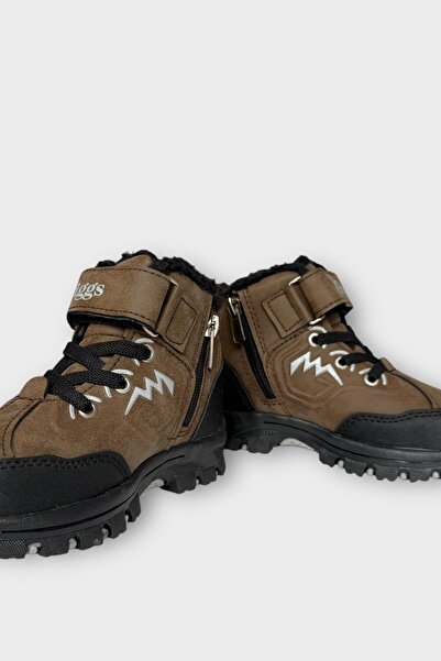 Liger Velcro Zippered Wool Inside Cold Resistant Outdoor Daily Children's Boots Brown