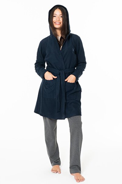 U.S. Polo Assn. Women's Hooded Fleece Robe, 100% Fleece