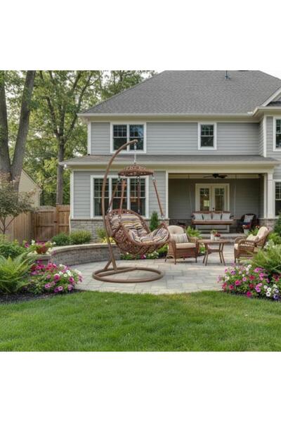 Family Ship Hanging Rattan Swing Chair for Garden - Light Brown