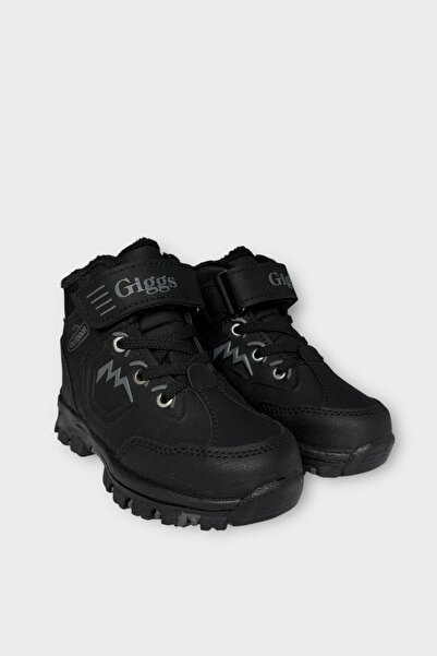 Liger Cırtlı Fermuarlı İçi Yünlü Soğuk Geçirmez Outdoor Günlük Çocuk Bot SİYAH