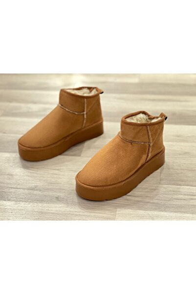 Forse Ayakkabı Kadın Taba Süet İçi Kürklü Kalın Taban Kışlık Günlük Bot