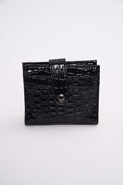 Çantacımstore Kadın Parlak Mini Cüzdan Siyah