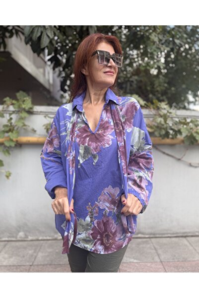 DenizEge Tricotaj italian Orkide cu cămașă și eșarfă violet