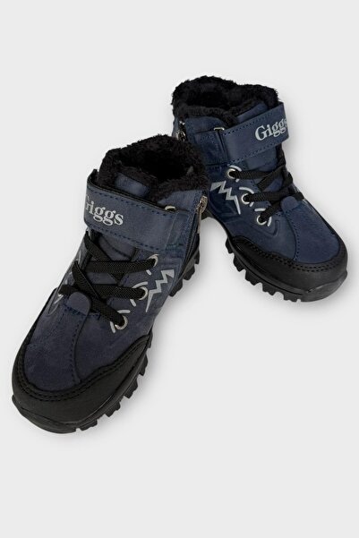 Liger Παιδικές μπότες καθημερινής χρήσης εξωτερικού χώρου, ανθεκτικές στο κρύο, με φερμουάρ Velcro και επένδυση από μαλλί, ΣΚΟΥΡΟ ΜΠΛΕ