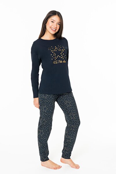 U.S. Polo Assn. Women's Crew Neck Loungewear, Pajama Set, Long Sleeve, 100% Cotton