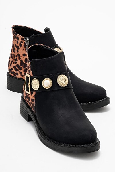 CCWAY AYAKKABI حذاء نسائي بكعب عالٍ أسود زمردي بنقشة الفهد