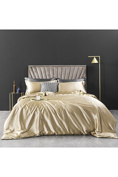 Rotixfy Set de cearșafuri de pat din satin, auriu, patru piese