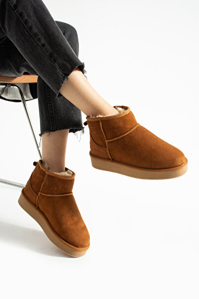 Güllü Shoes Taba Süet İçi Kürklü Kışlık Kadın Bot – Süet Kısa Bot, Kadın Kışlık Ayakkabı, Kürklü Kadın Bot