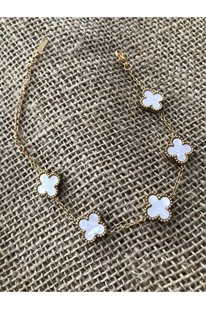 Alışveriş Kasabası White Steel Zircon Clover Bracelet